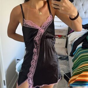 Y2K Victoria's Secret Black Slip Dress with Pink Lace